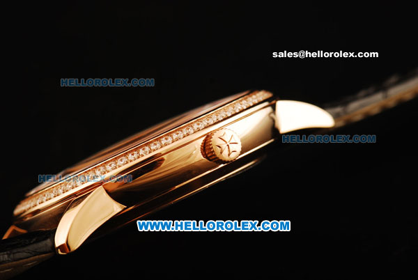 Vacheron Constantin Malte Swiss ETA 2836 Automatic Rose Gold Case with Rose Gold Diamond Bezel and White Dial-Alligator Strap - Click Image to Close